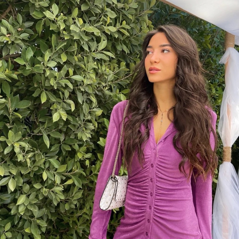 With Jean Purple Ruched Mini Dress
